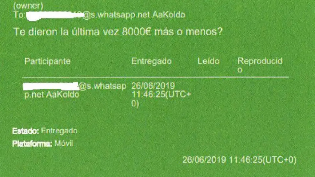 Mensaje de Patricia Uriz a Koldo García./