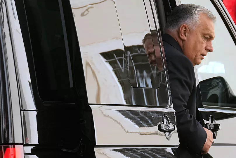 Hungary's Prime Minister Viktor Orbán arrives in the St. Damasus Courtyard for a private audience with Pope Leo XIV at the Vatican, 27 October, 2025