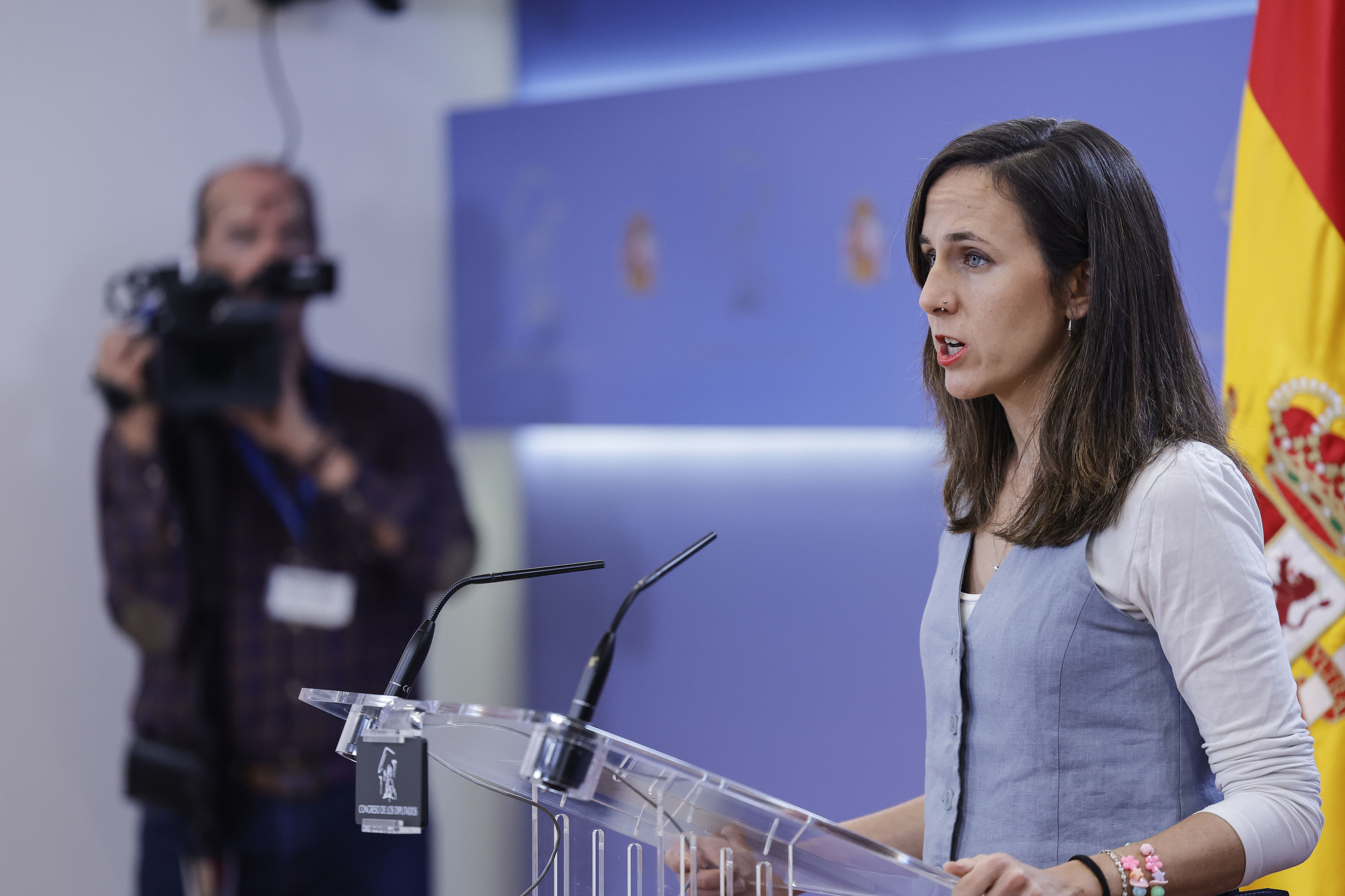 Ione Belarra (Podemos), en una rueda de prensa.