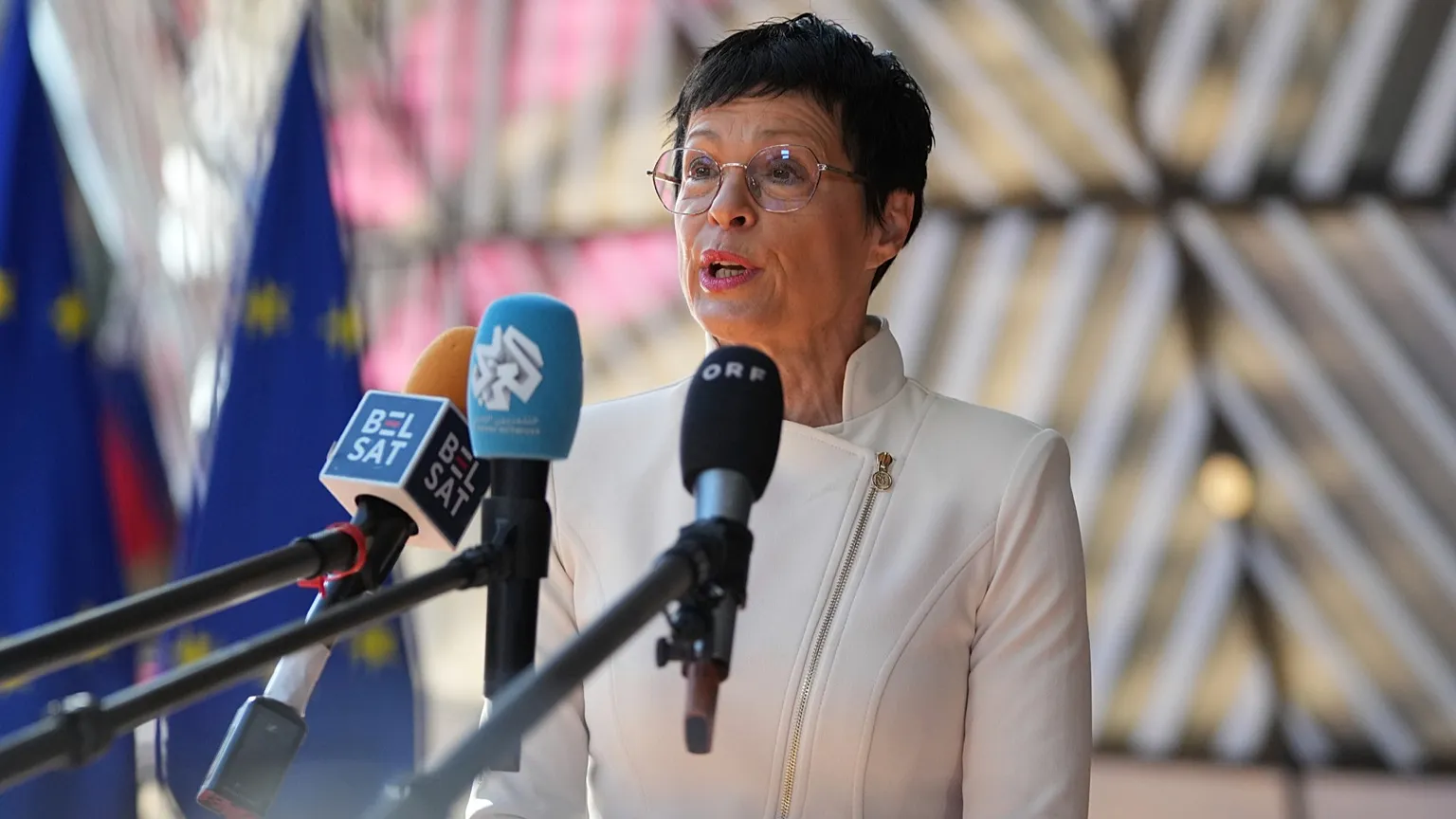 European Commissioner for Enlargement Marta Kos at a meeting of EU defense ministers at the European Council building in Brussels, 20 May, 2025.