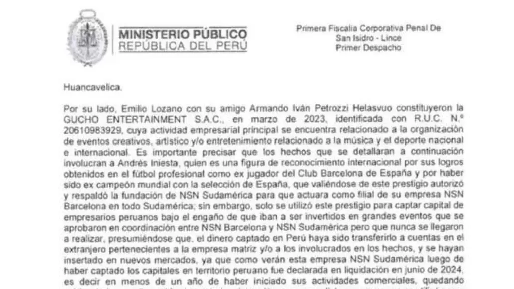 Parte del informe del Ministerio Público de Perú