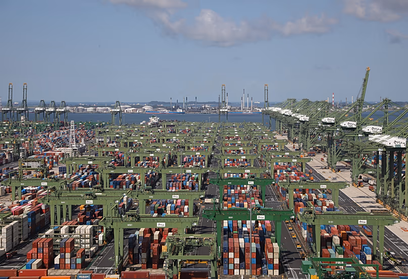 A view of the Port of Singapore Authority's Pasir Panjang Terminal is pictured on July 25, 2023.