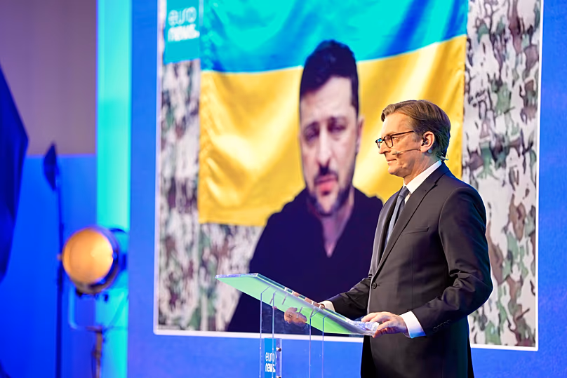 Ukraine's President Volodymyr Zelenskyy, being interviewed by Euronews CEO Claus Strunz, Brussels, 4.11.2025