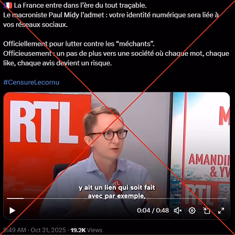 The post uses an old interview clip from 2023
