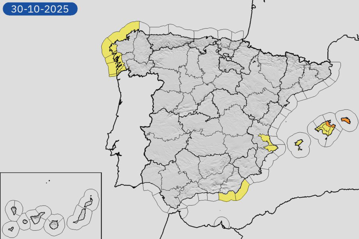 Mapa de avisos de la Aemet para este jueves.