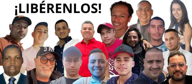 Imagen de 18 de los colombianos que fueron detenidos en Venezuela suministrada por Viky Latorre, que hace de vocera por la campaña de liberación de los familiares.