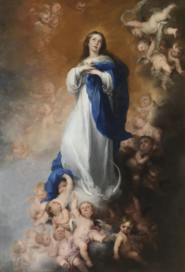 María con varios ángeles a sus pies.