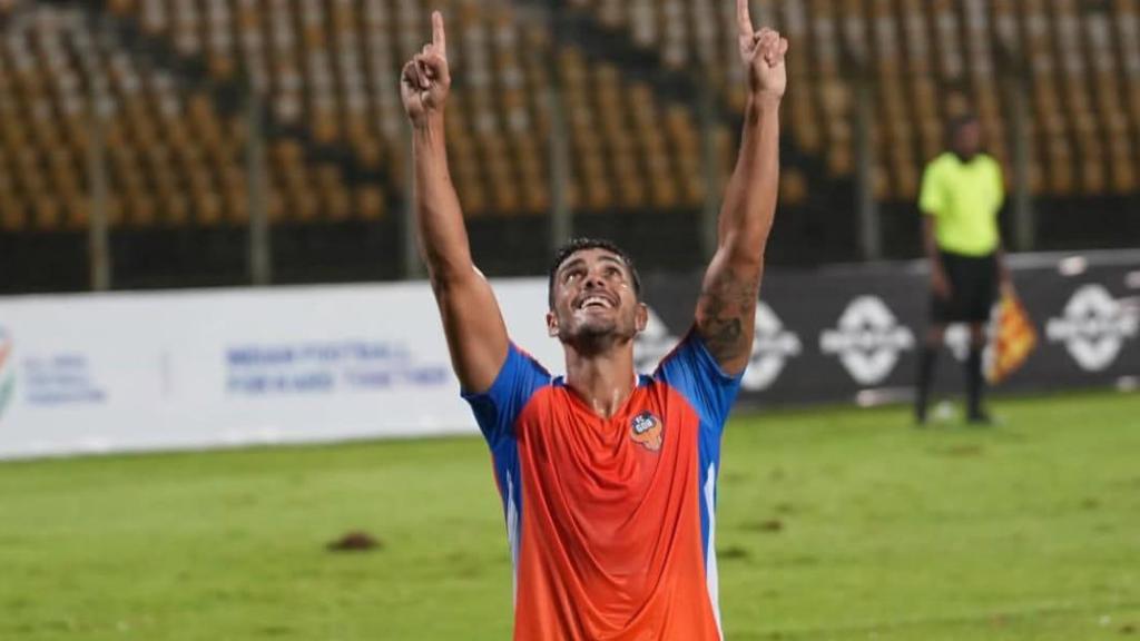 Borja Herrera celebra un gol con el FC Goa en la India.