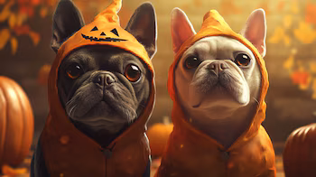 Dos perros disfrazados en Halloween.