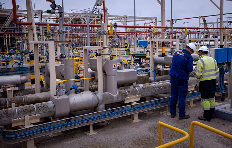 FILE - Operators work at Enagas regasification plant, the largest LNG plant in Europe, in Barcelona, Spain, March 29, 2022. 
