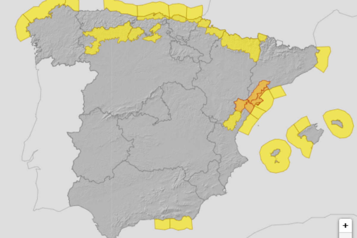 Mapa de avisos de la Aemet para el martes 25 de noviembre.