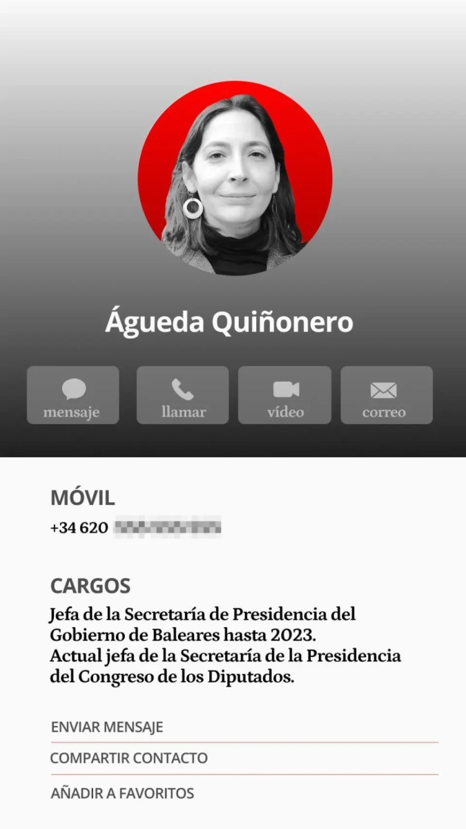 Tarjeta de contacto de Águeda Quiñonero.
