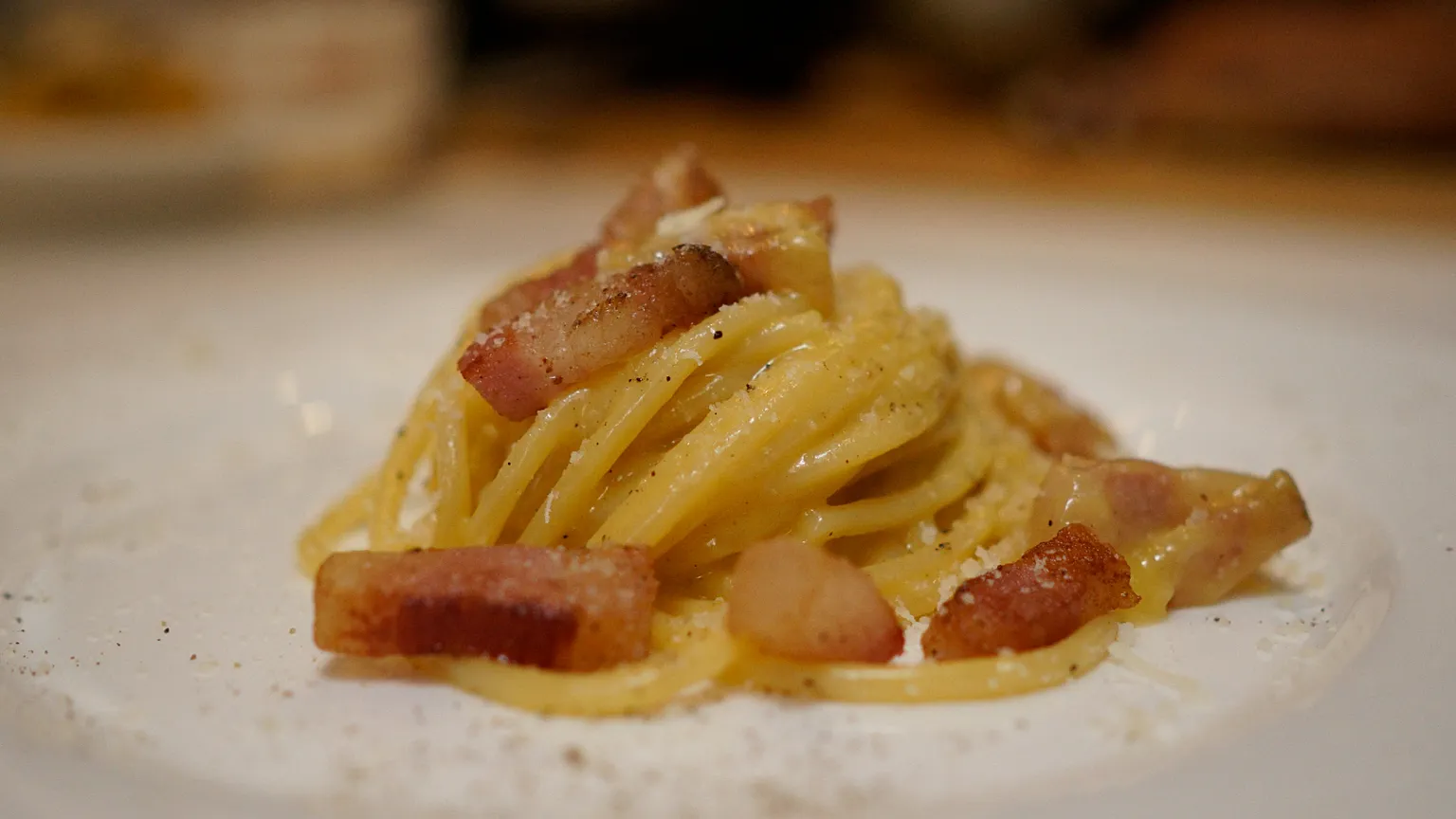 A plate of "spaghetti alla Carbonara" is displayed during a cooking competition 