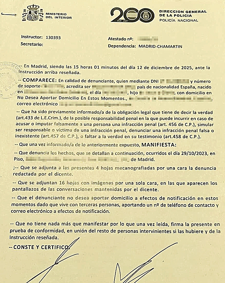 Denuncia presentada contra el community manager de Vox.