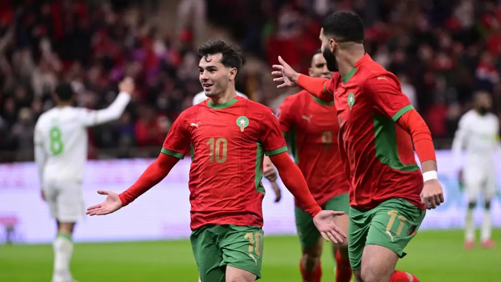 Brahim Díaz celebra su gol con Marruecos en el partido inaugural de la Copa África