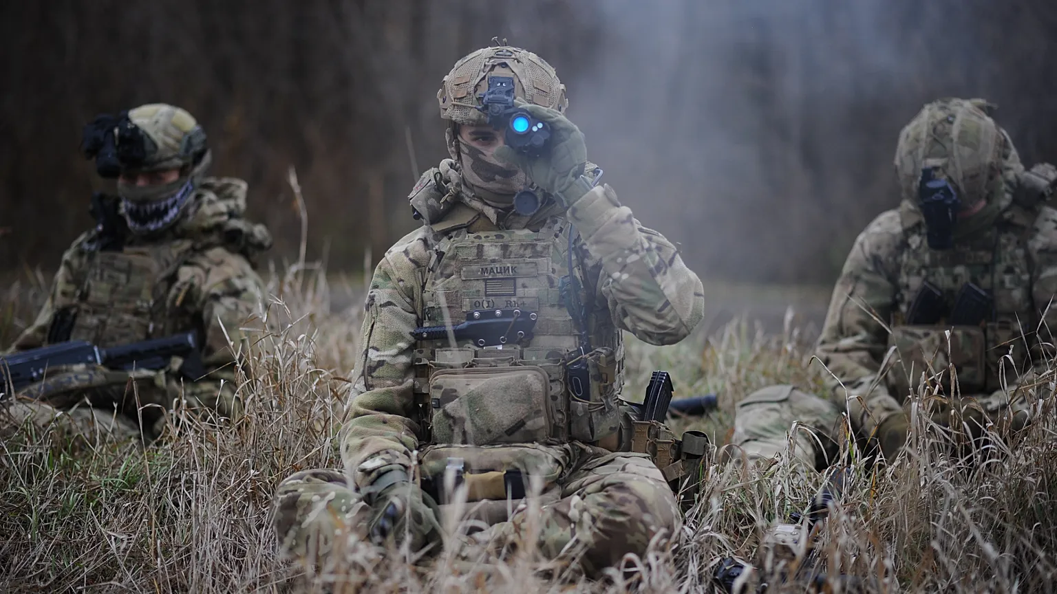 Soldiers practice military skills on a training ground near Kupiansk in Kharkiv region, Ukraine.