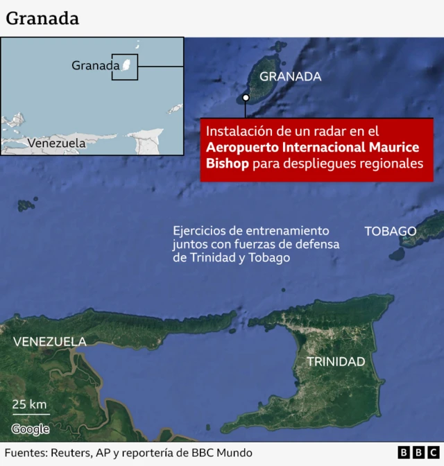 Mapa que muestra la situación geográfica de la isla de Granada