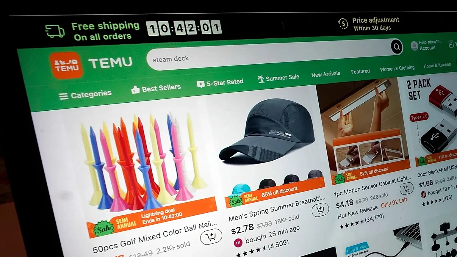 Items for sale from low-cost online retailer Temu.