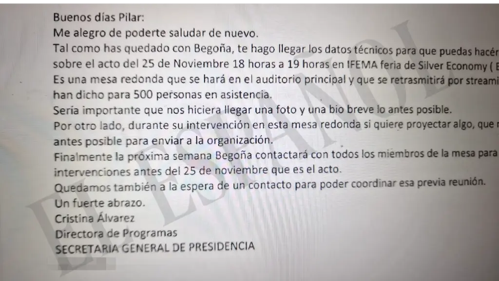 Otro de los correos de Álvarez dirigido a Reale.
