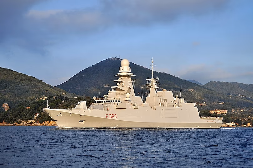 The frigate Bergamini at its first sea outing