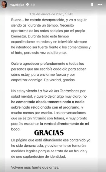 Comunicado de Mayeli Díaz en