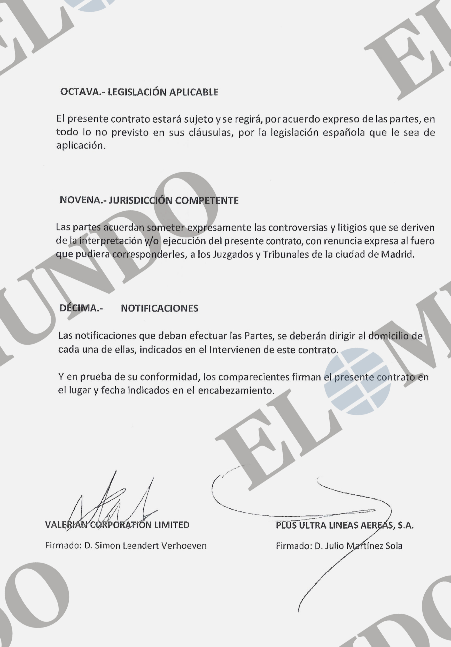Última página de uno de los contratos entre Plus Ultra y Leendert Verhoeven. E. M.