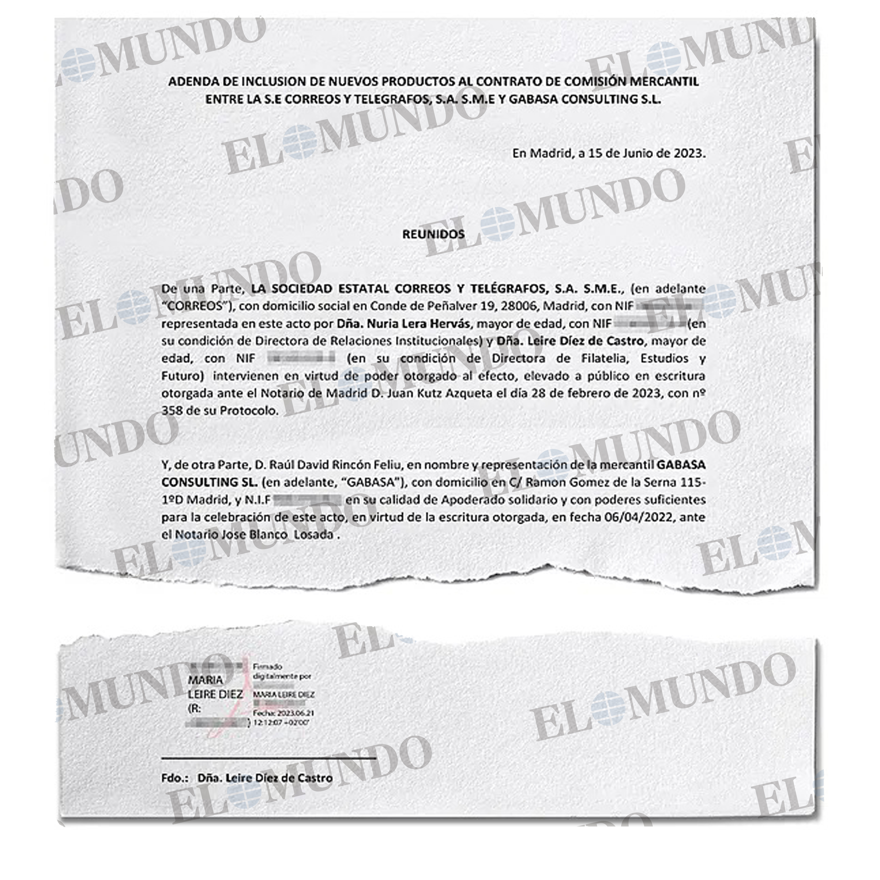 Extracto de uno de los acuerdos firmado por Leire Díez.