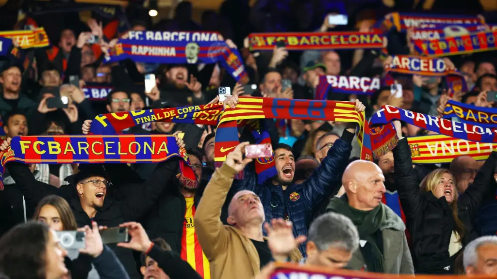 La afición del Barça, durante el partido contra el Eintracht.
