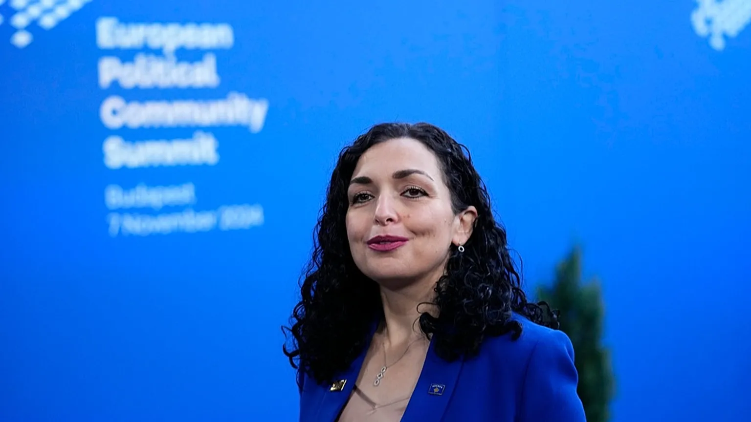 FILE: Kosovo's President Vjosa Osmani arrives for the European Political Community (EPC) Summit at the Puskas Arena in Budapest, 7 November 2024