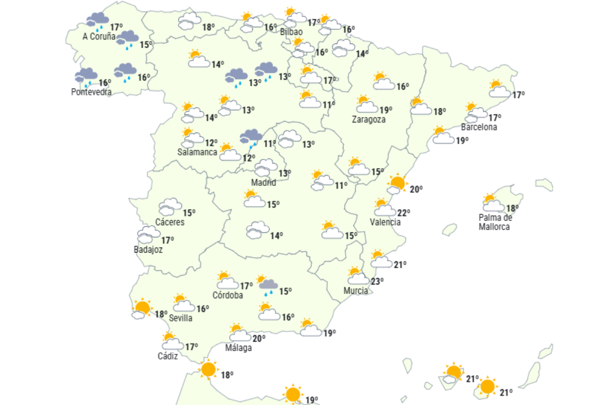 Predicción del tiempo para el sábado 6 de diciembre a las 15:00 horas.