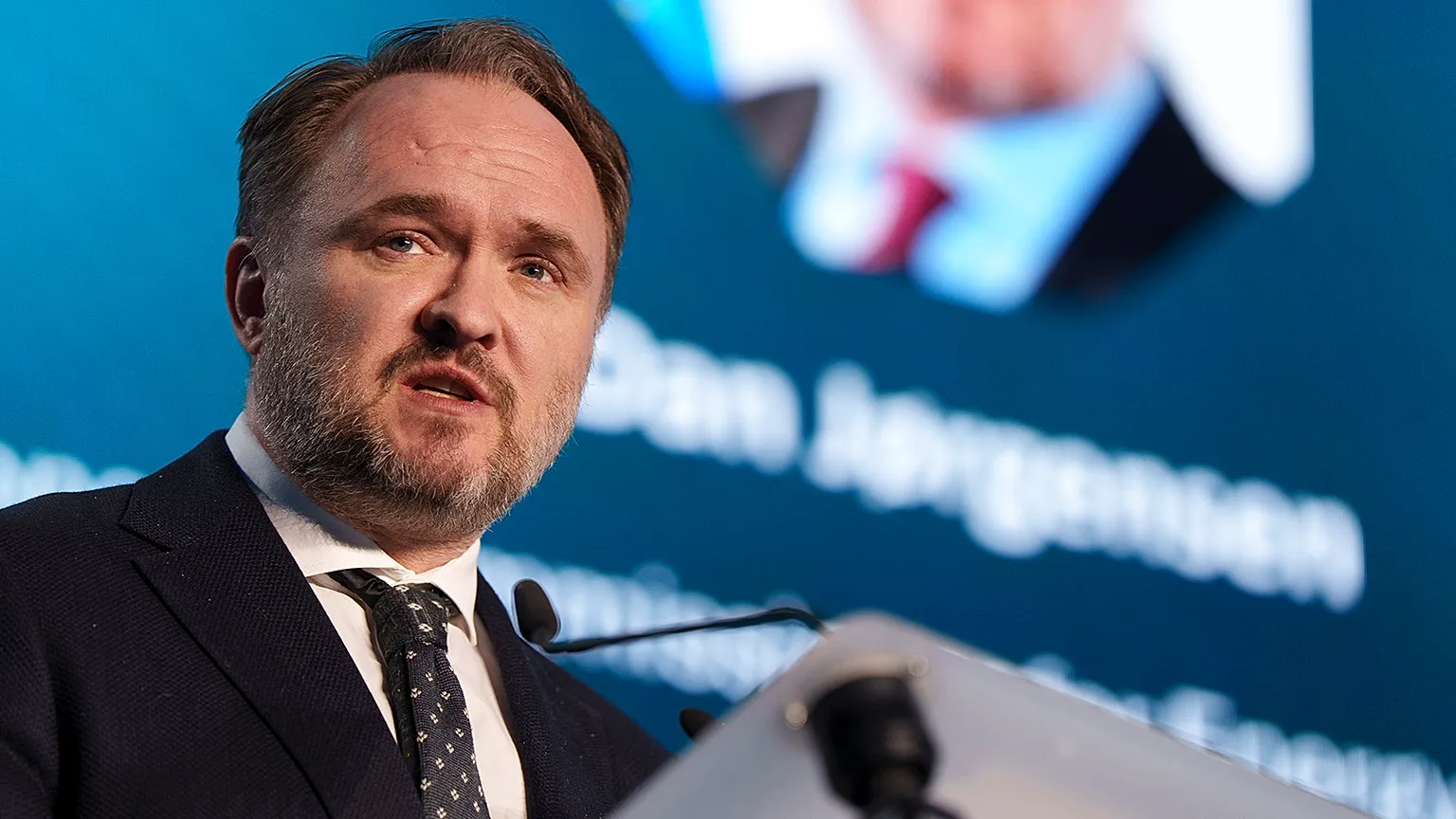 FILE: European Commissioner Dan Jørgensen at the podium during the EIB Group Forum in Luxembourg, 6 March 2025