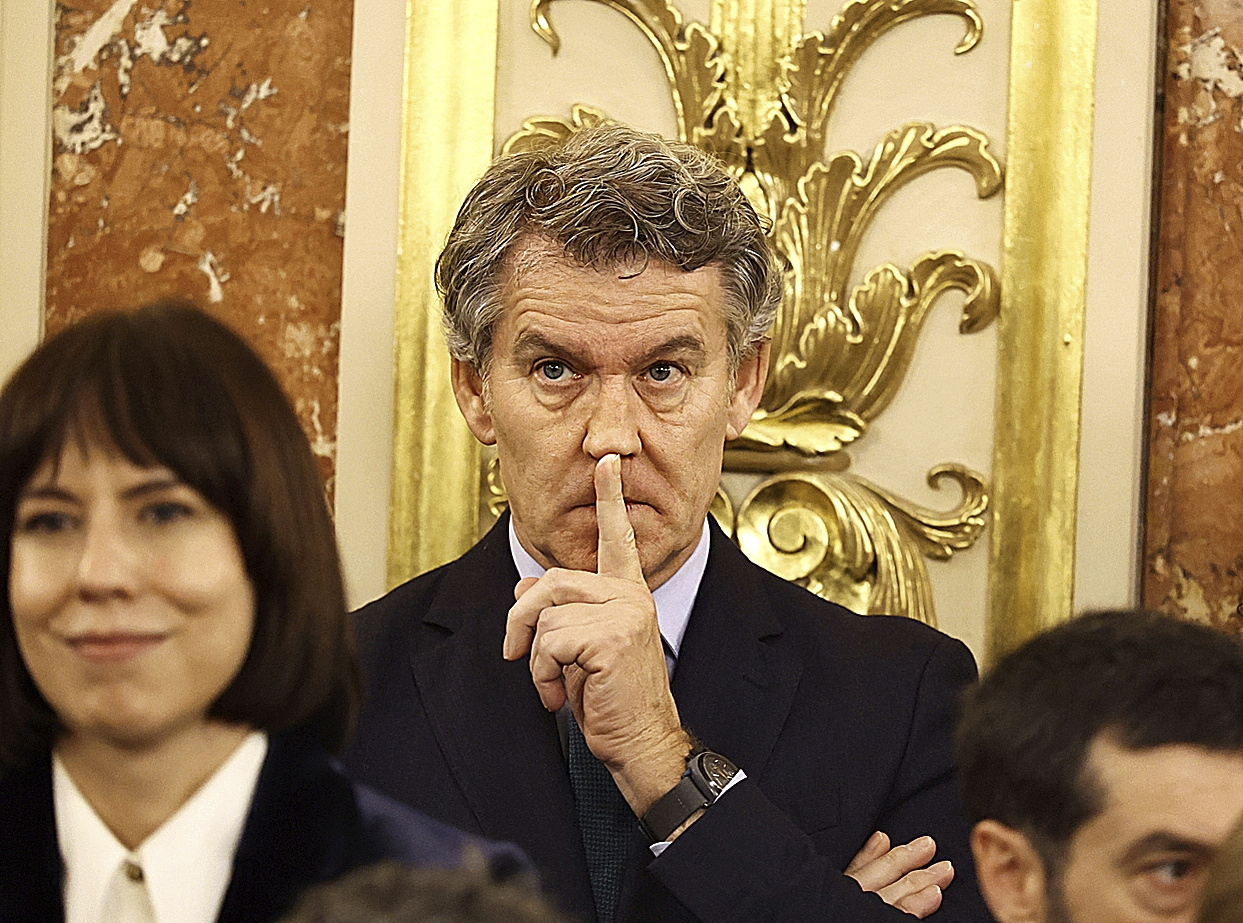 El líder nacional del PP, Núñez Feijóo, ayer durante el acto institucional por el aniversario de la Constitución