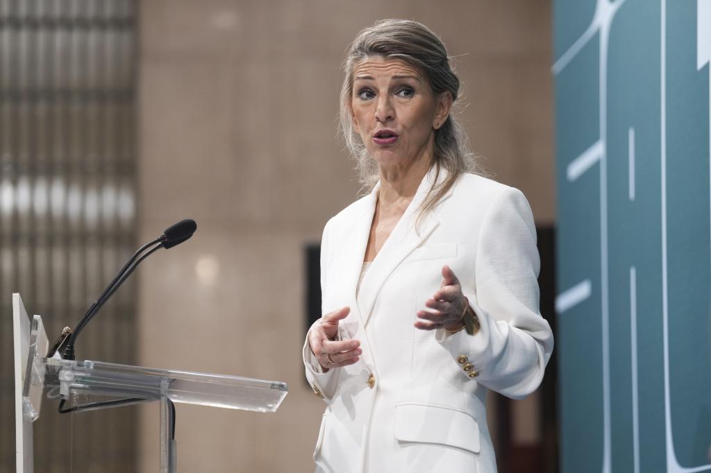 Yolanda Díaz, vicepresidenta segunda y ministra del Trabajo, este viernes, en un acto en Madrid.