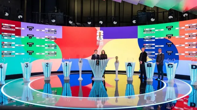 Cuatro personas realizan el sorteo de reclasificación de la UEFA