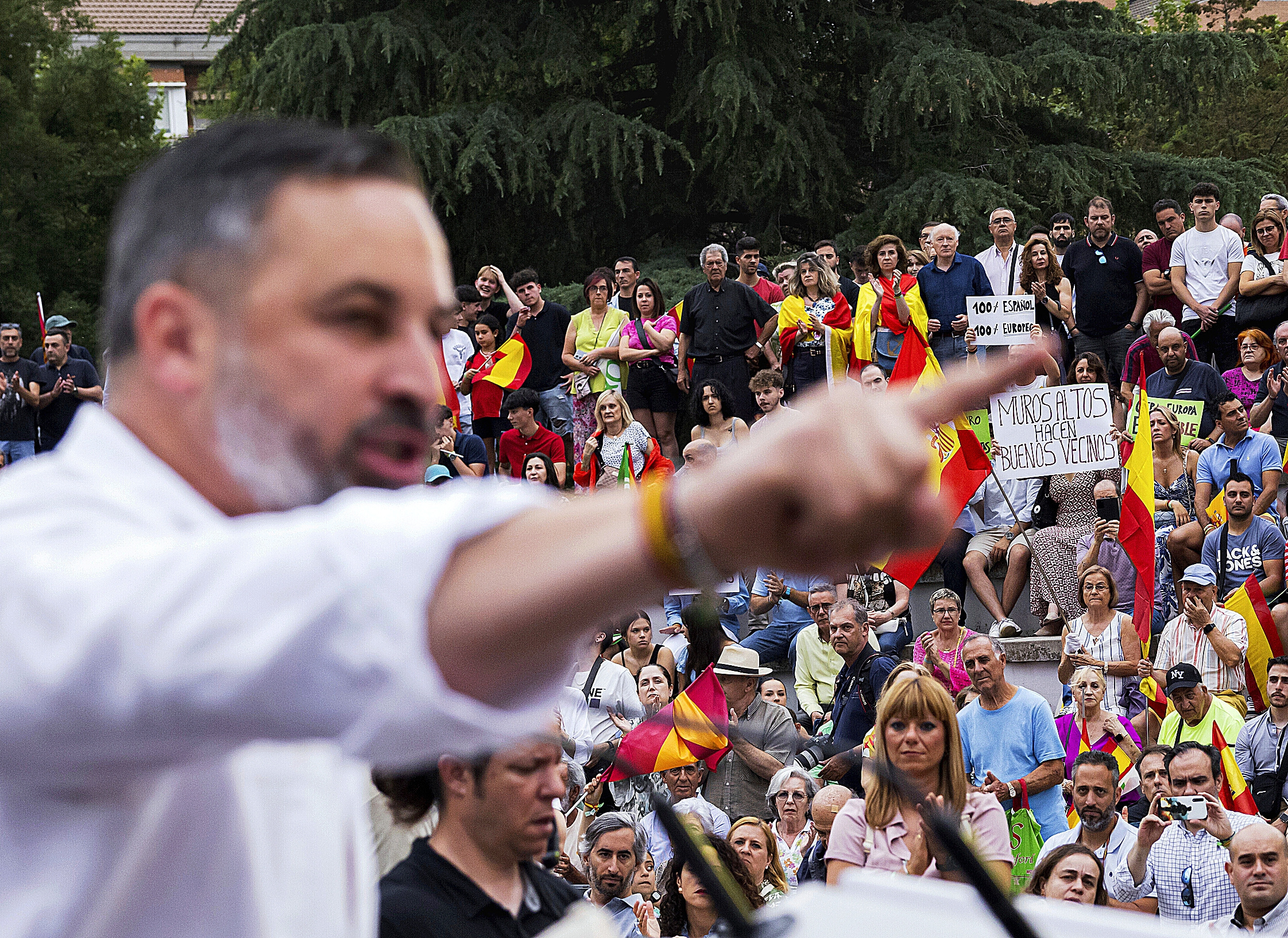 Santiago Abascal, durante un mitin de Vox en Fuenlabrada en el año 2024.