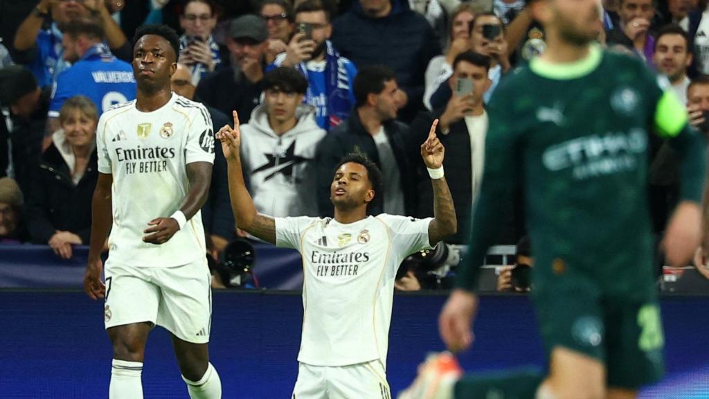 Rodrygo celebra el gol marcado ante el Manchester City.