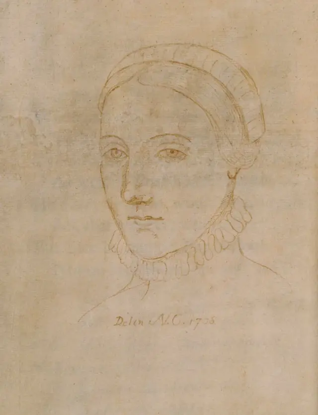 Mujer retratada en un boceto.