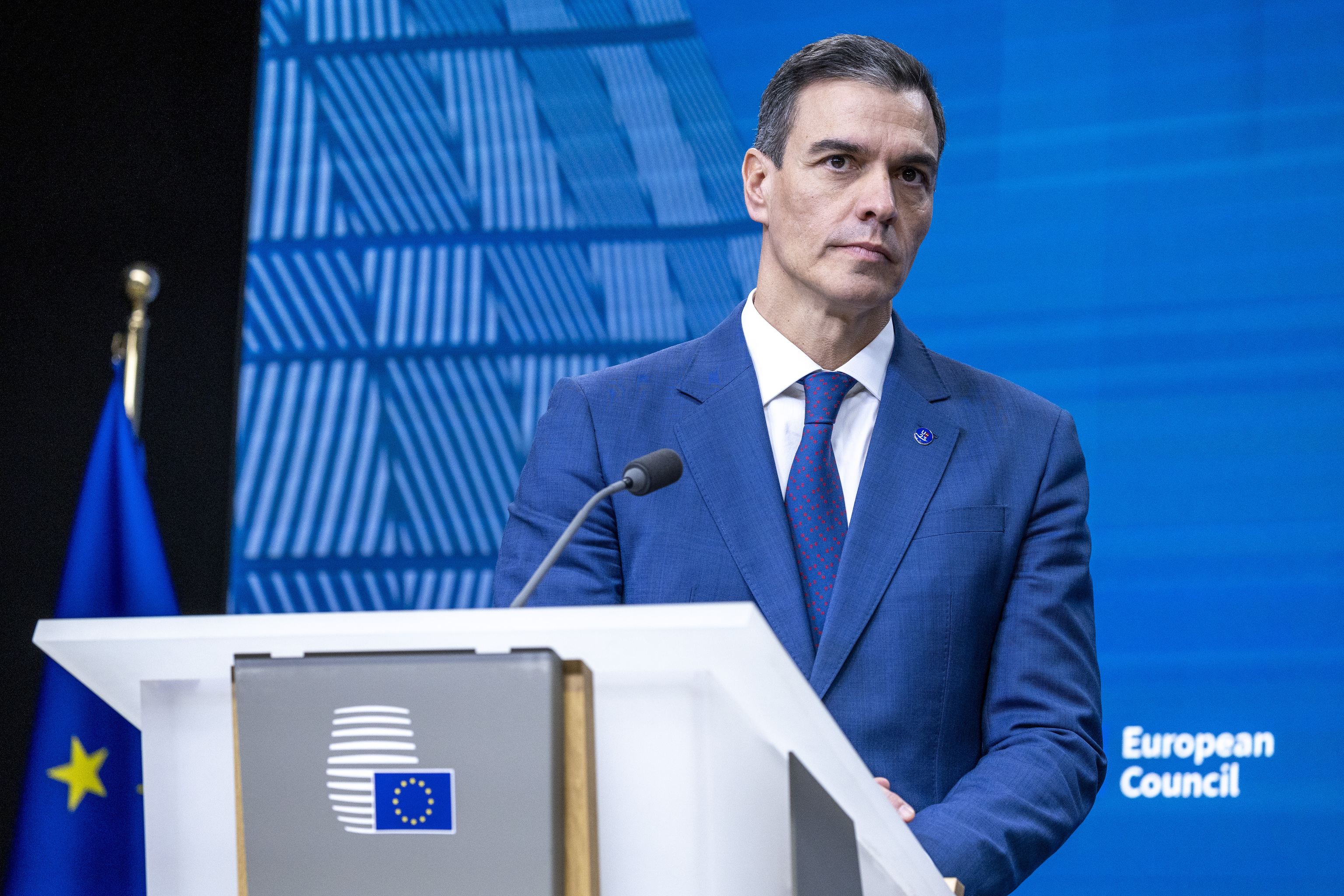 El presidente del Gobierno de España, Pedro Sánchez, durante una rueda de prensa conjunta, tras el Consejo Europeo, a 15 de diciembre de 2023