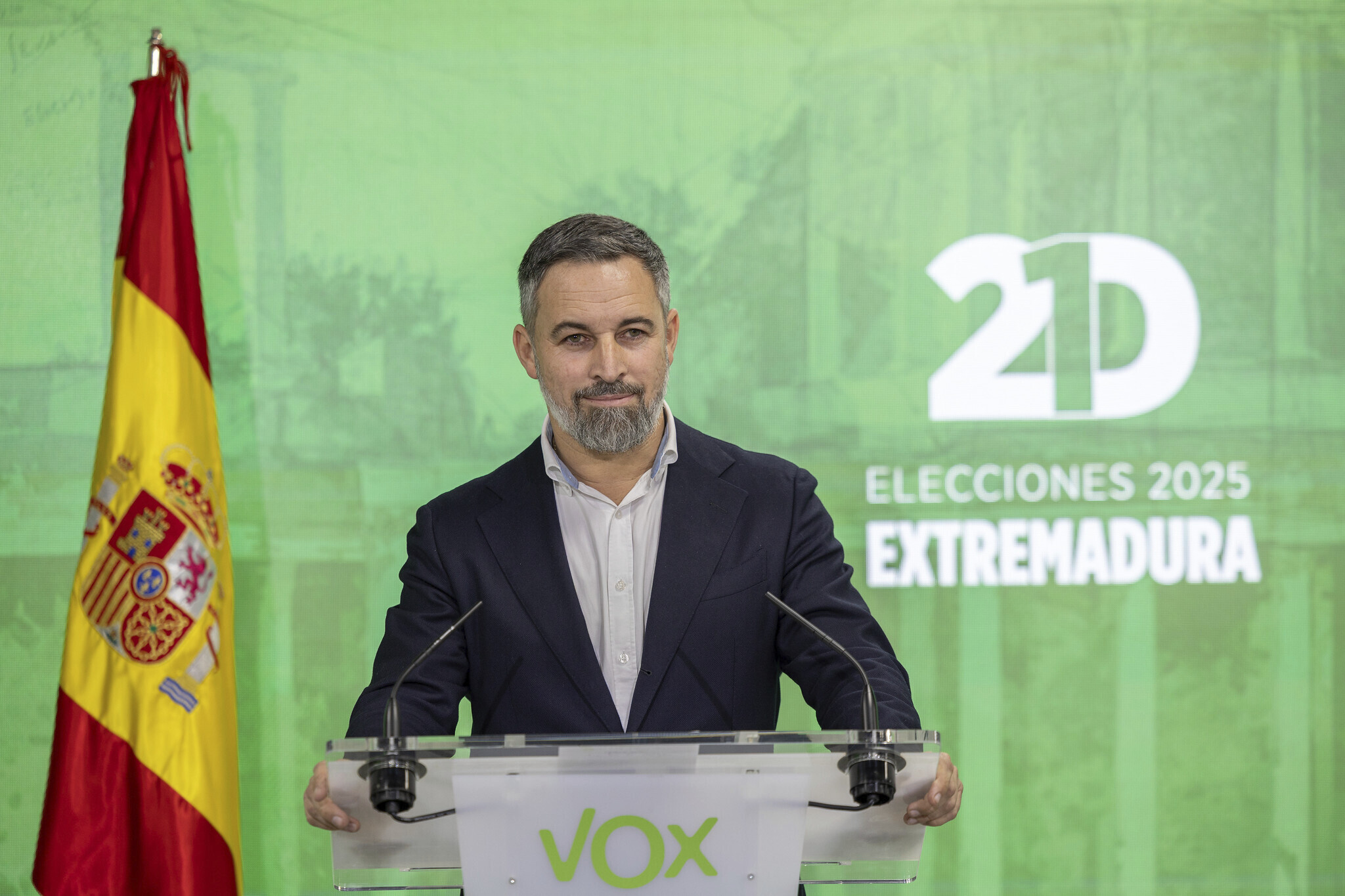 Santiago Abascal en una rueda de prensa posterior a las elecciones extremeñas