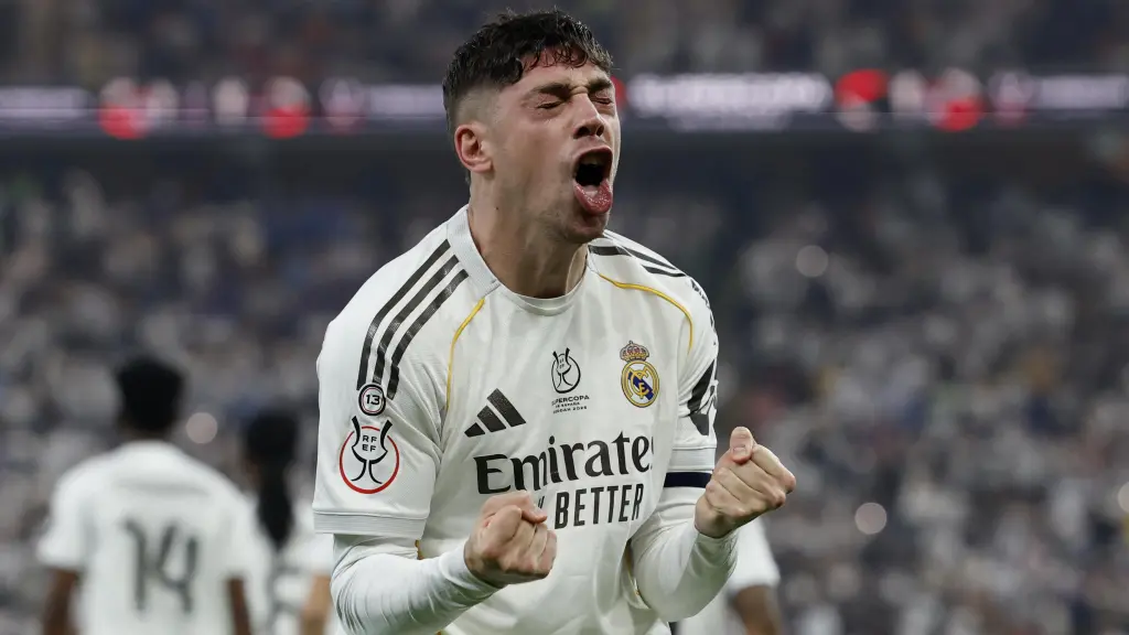 Valverde celebra su gol contra el Atlético de Madrid.