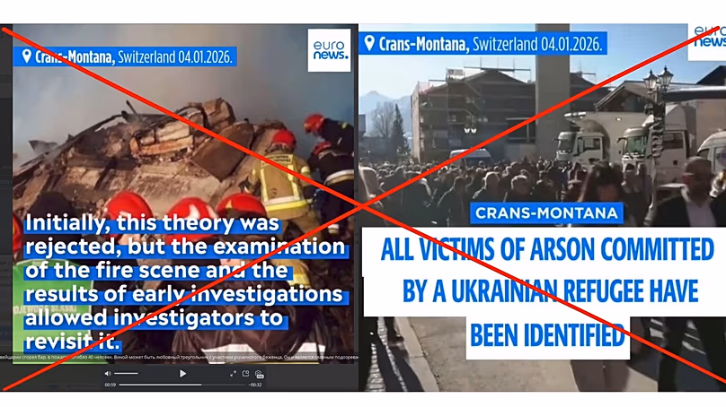 Fake Euronews report uses misleading pictures and fictional story to blame fire on Ukrainian refugee. 