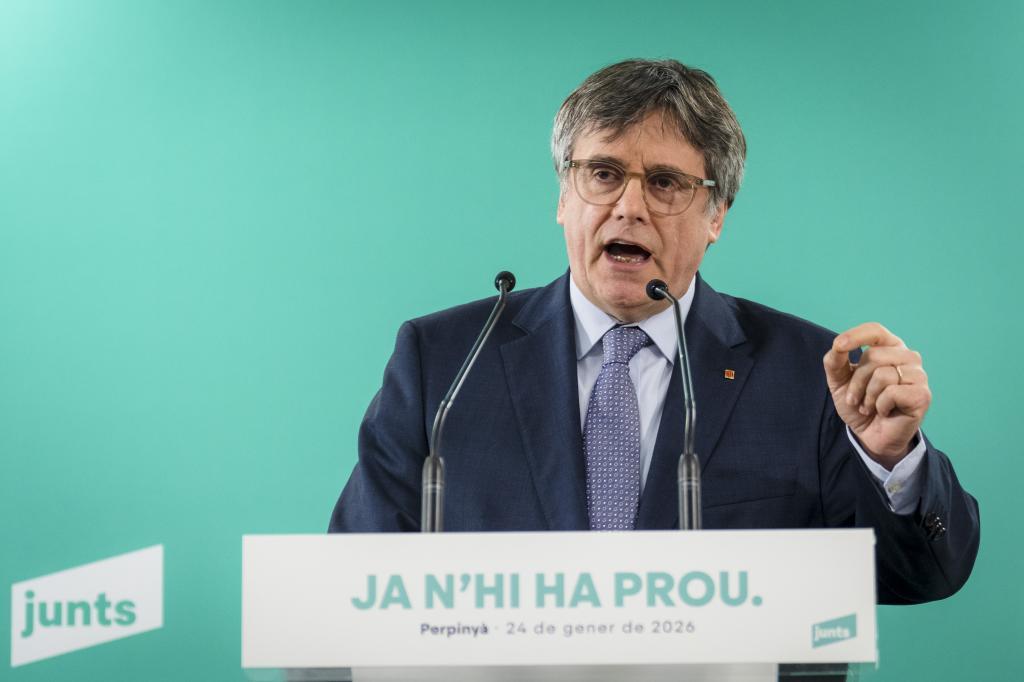 Carles Puigdemont, el pasado día 24, durante una reunión extraordinaria de Junts en Perpiñán (Francia).