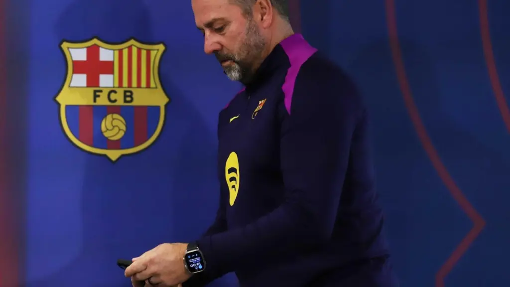 Hansi Flick, en la sala de prensa del FC Barcelona