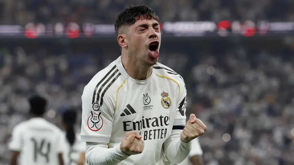 Valverde celebra su gol contra el Atlético de Madrid.