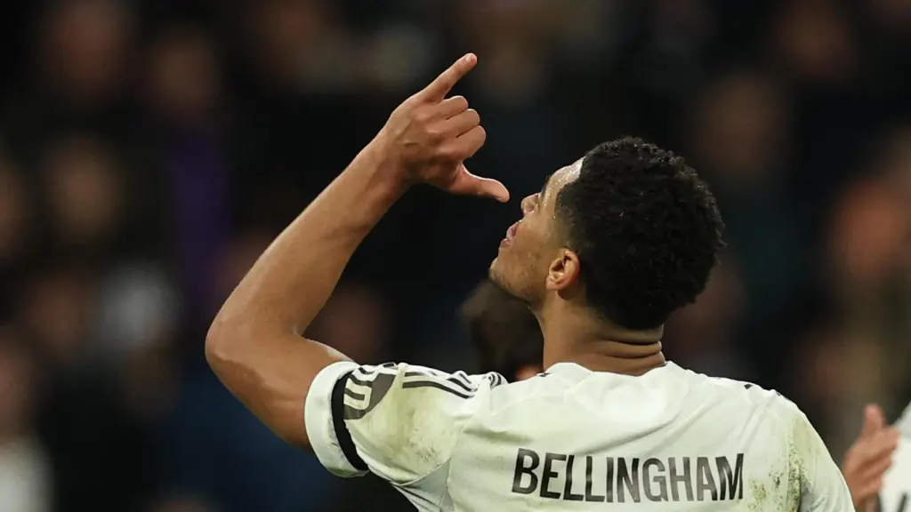 La celebración de Jude Bellingham en su gol al Mónaco