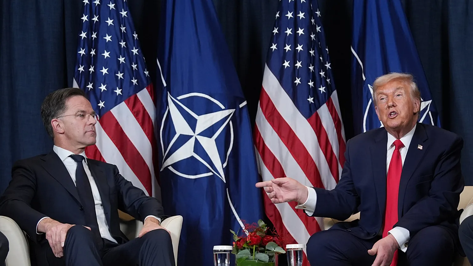 President Donald Trump, right, meets with NATO Secretary General Mark Rutte during a meeting on the sidelines of the Annual Meeting of the World Economic Forum in Davos