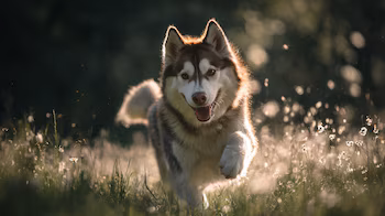 Husky corriendo y jugando al