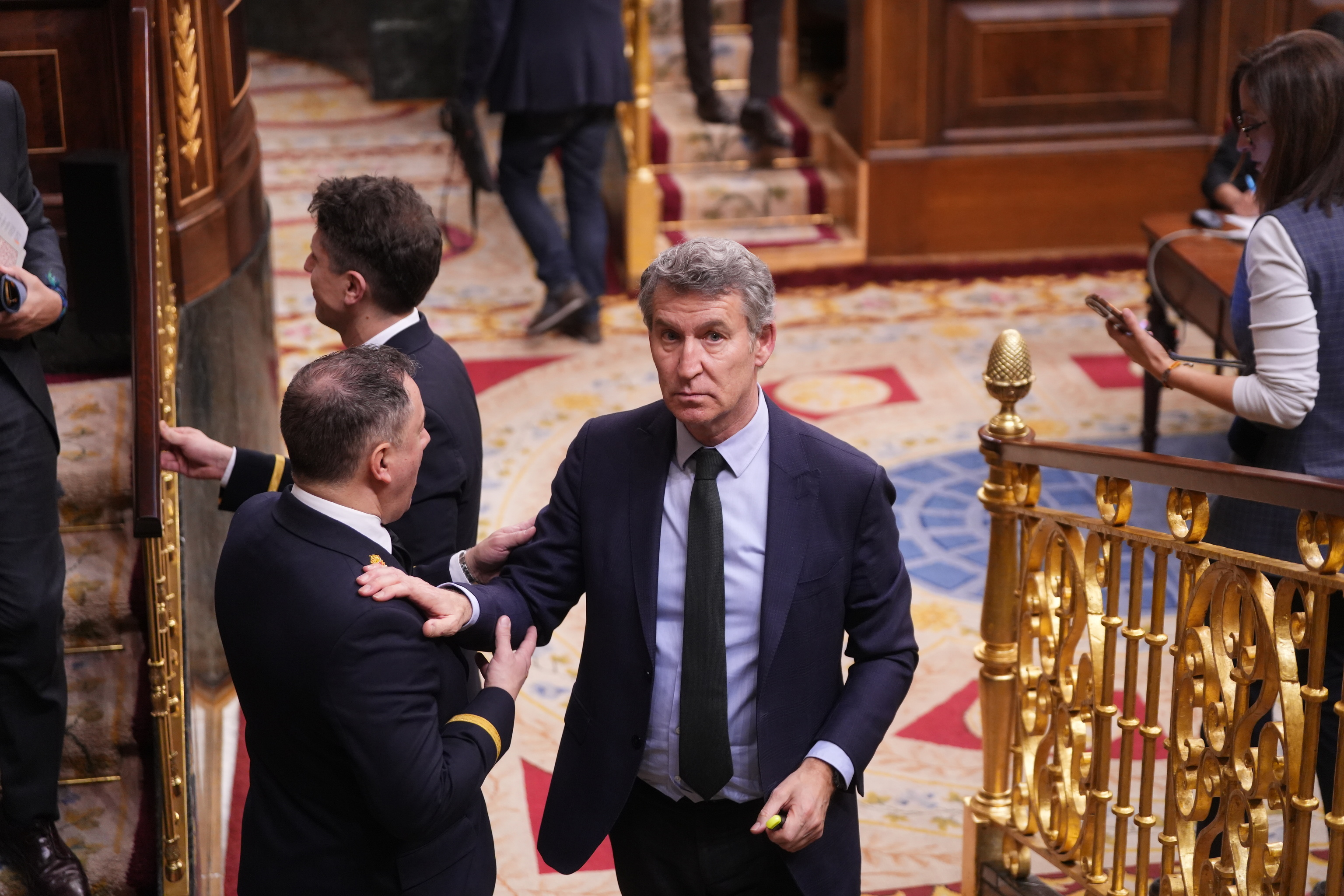 El presidente del PP, Alberto Núñez Feijóo, este martes en el Congreso