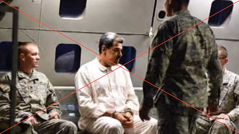 Photo claims to show Maduro in custody on a plane after being captured. 