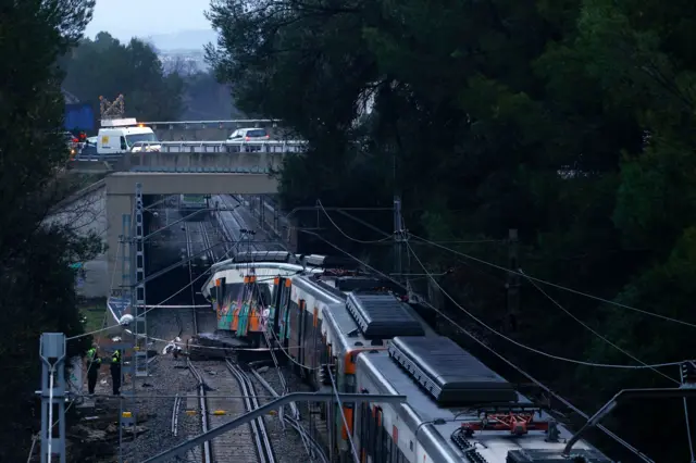 Una foto panorámmica del tren siniestrado.